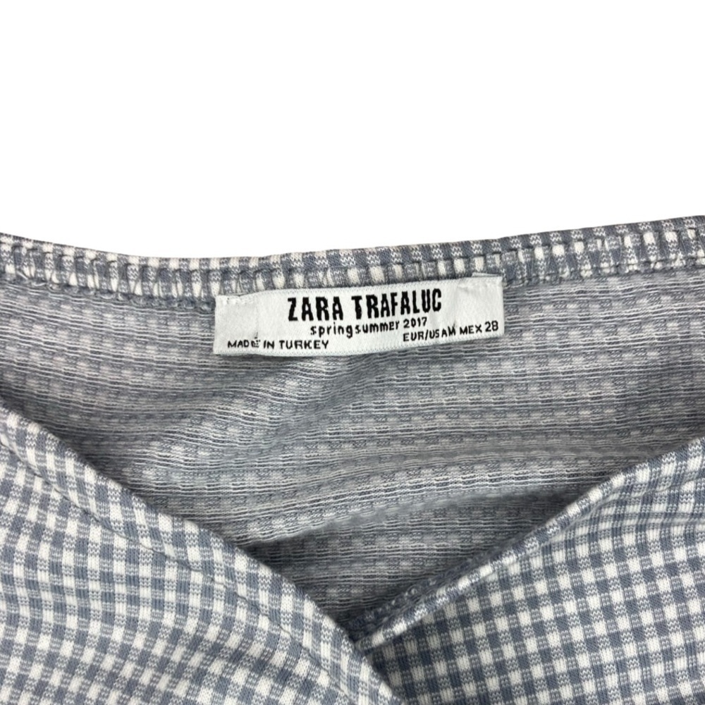 Zara Trafaluc Gingham Cropped Wrap Top | Blue and White Check | Size M - Picture 7 of 10